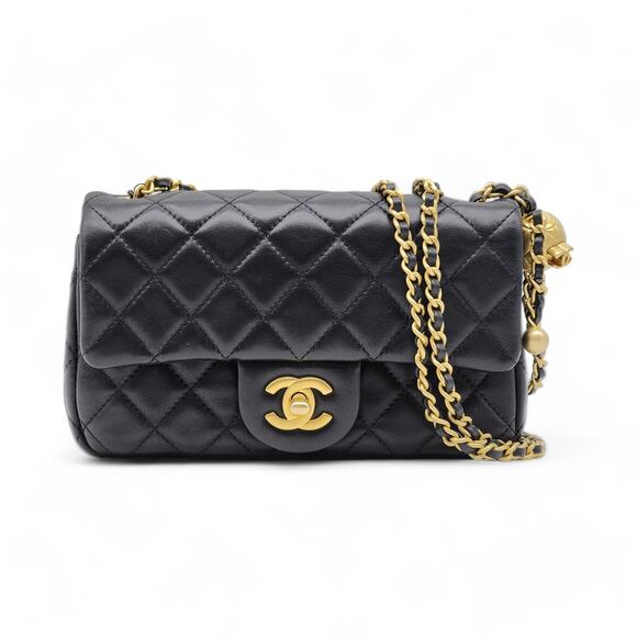 Chanel Quilted Lambskin Leather Pearl Crush Mini Flap Bag in Black - Picture 2 of 14